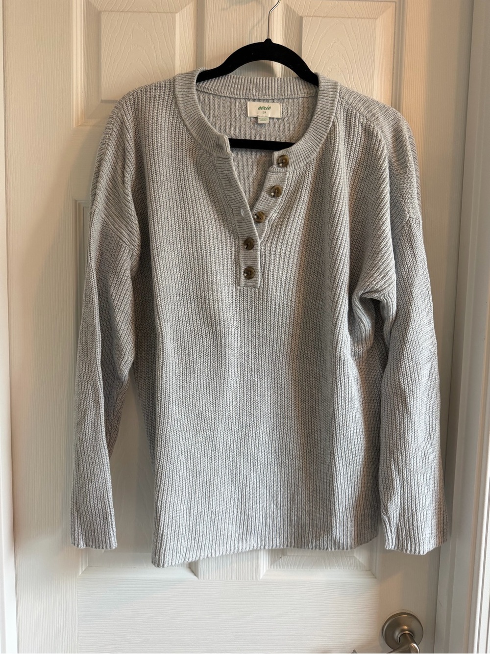 Light Gray Ribbed Henley Pullover